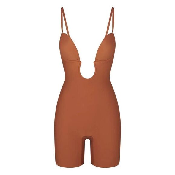 Skims Deep Plunge Shapewear Mid Thigh Bodysuit, Bronze M NWT - Picture 2 of 11
